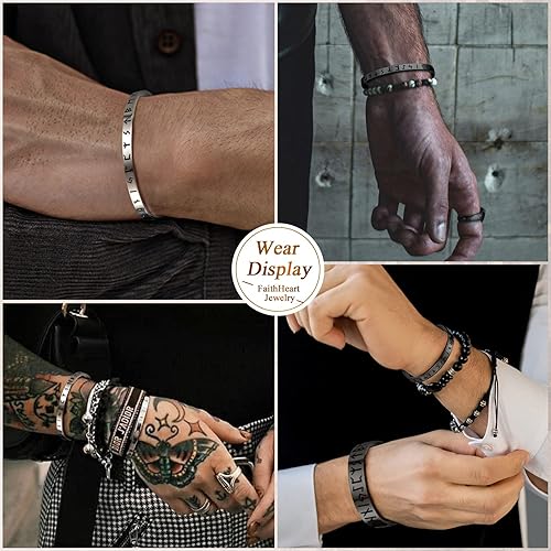 Vista 9 de FaithHeart Brazalete vikingo para hombres y mujeres, de acero inoxidable, martillo de Thor, lobocelta, con nudo personalizado personalizable