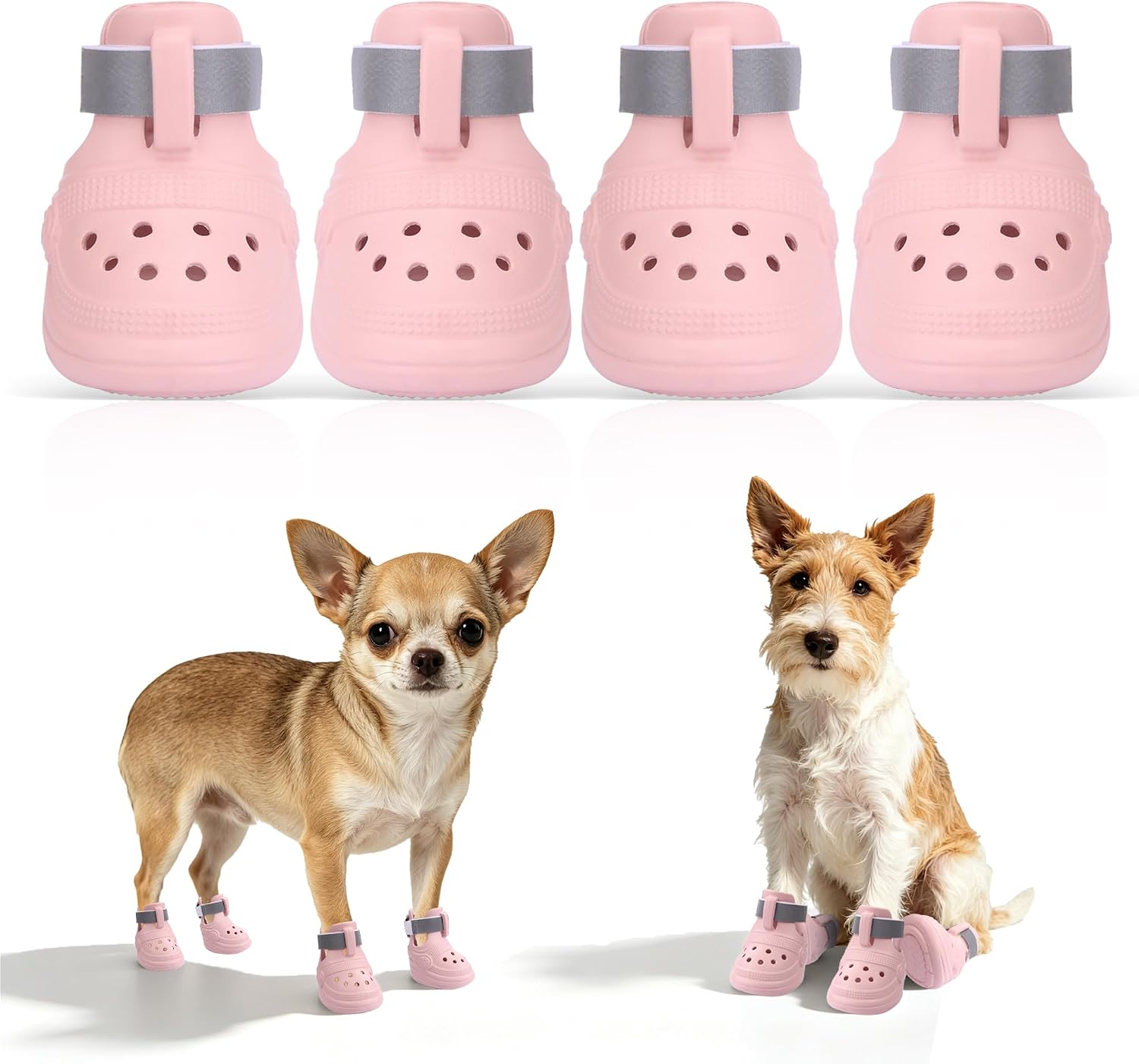 YAODHAOD Dog Shoes for Hot Pavement, Breathable Non Slip Waterproof Dog Booties Paw Protector | Lightweight EVA Foam Sandals with Adjustable Strap,Fast Drying Summer Walking-4pcs (Pink, Small)