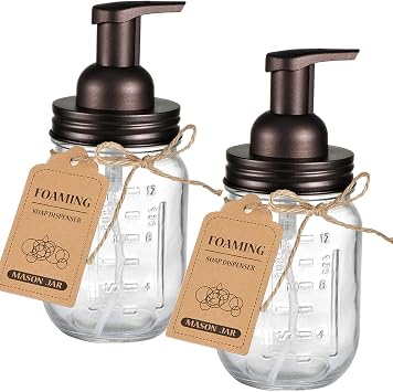 SheeChung 16oz Glass Mason Jar Foaming Hand Soap Dispenser, Bronze, 2 Pack