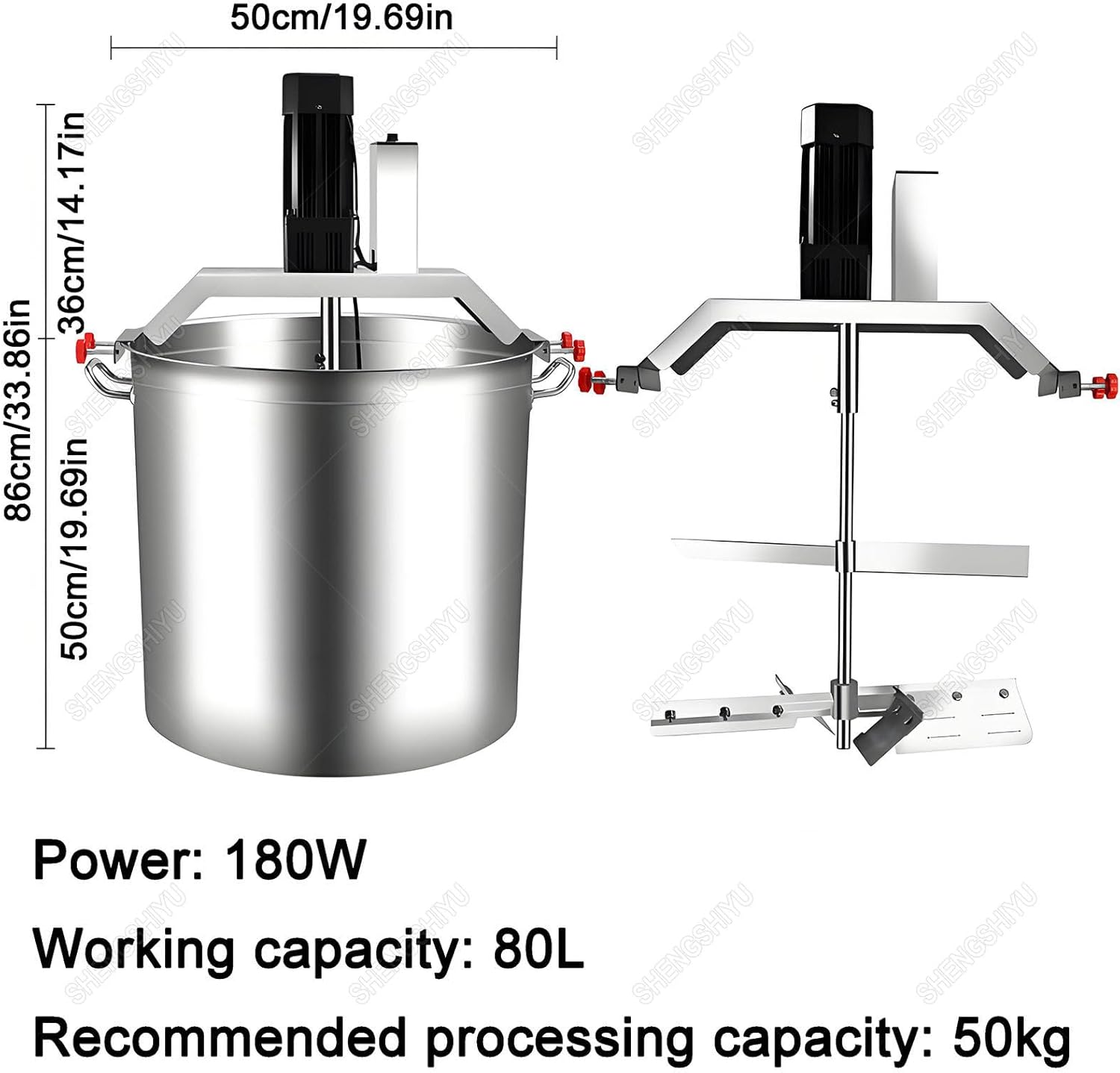 40L/80L Automatic Food Mixer Stainless Steel Electric Mixer for Cooking Agitator Chocolate Paste Heat Mixing Machine Food Mixer Pot Seasoning Bottom Soup Sauce Stirrer 80L