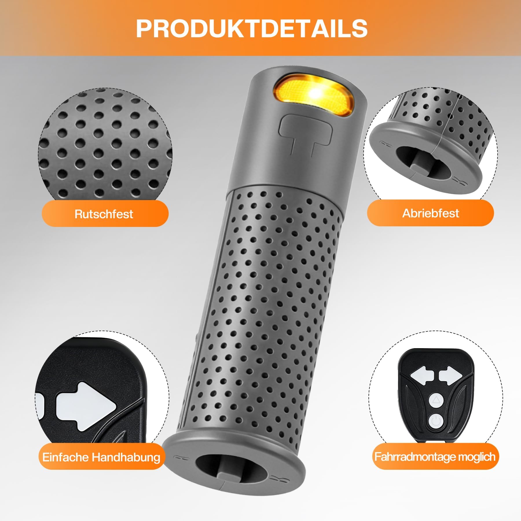 E Scooter Freccia con Maniglia, Indicatore LED per Manubrio, Manopole Ricaricabili USB per Xiaomi M365/Pro 2/Mi3/Ninebot Max G30/G30D, Impugnature Morbide per 16-22,5 mm, Componenti per Scooter,Grigio