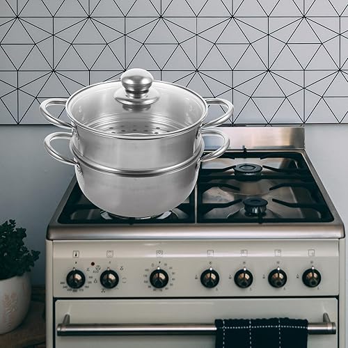 Miniatura 8 de Olla de vapor para cocinar olla de vapor de 11 pulgadas, 2 niveles, multiusos, utensilios de cocina de vapor de acero inoxidable con tapa para