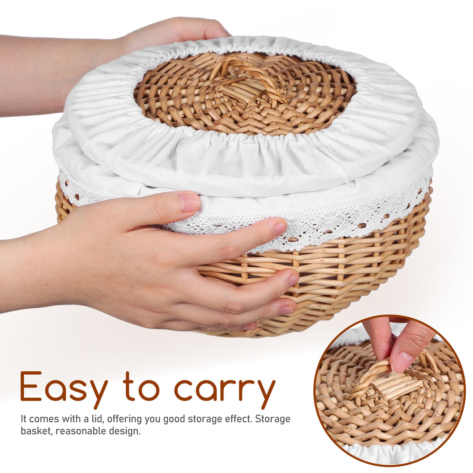 BESPORTBLE Cestino Intrecciato in Vimini Bianco Cestino per Conservazione Snack e Dolci Coperchio Organizer Alimentare per Supermercato e Ufficio