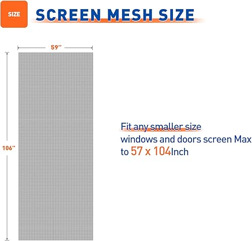 Miniatura 2 de MAGZO Pantalla de repuesto para ventana, 59 pulgadas de ancho x 106 pulgadas de largo, pantalla duradera para ventanas y puertas ajustables, rollo