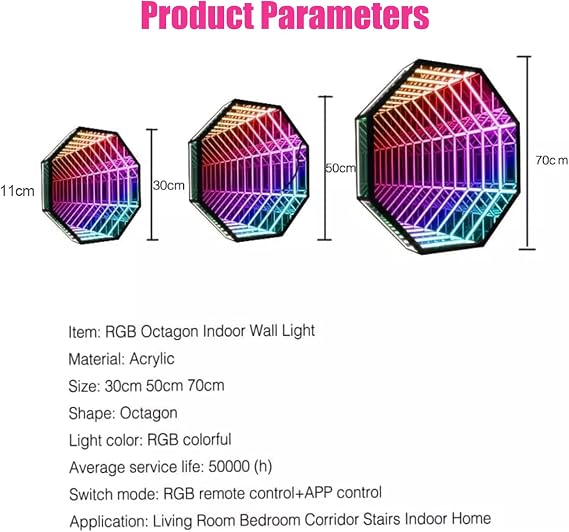 Infinity Mirror Tunnel Lamp, LED Lighting Sensory Mirror Battery & USB Powered, Single-Sided LED 3D Mirror Night Light, Sensory Infinity Light for Home, Desk, Living Room,30cm-C