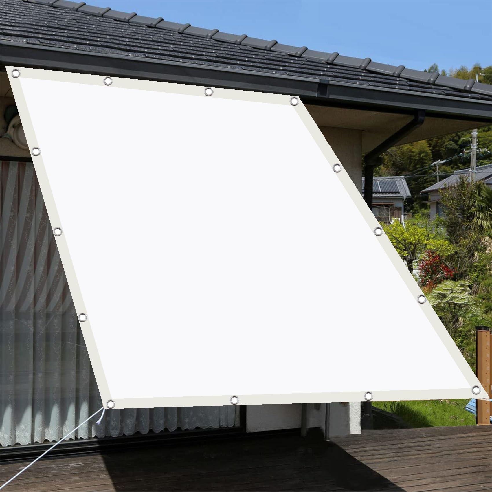 Voile d'ombrage rectangulaire 1x1,8 m blanche en Aluminet avec kit de fixation complet