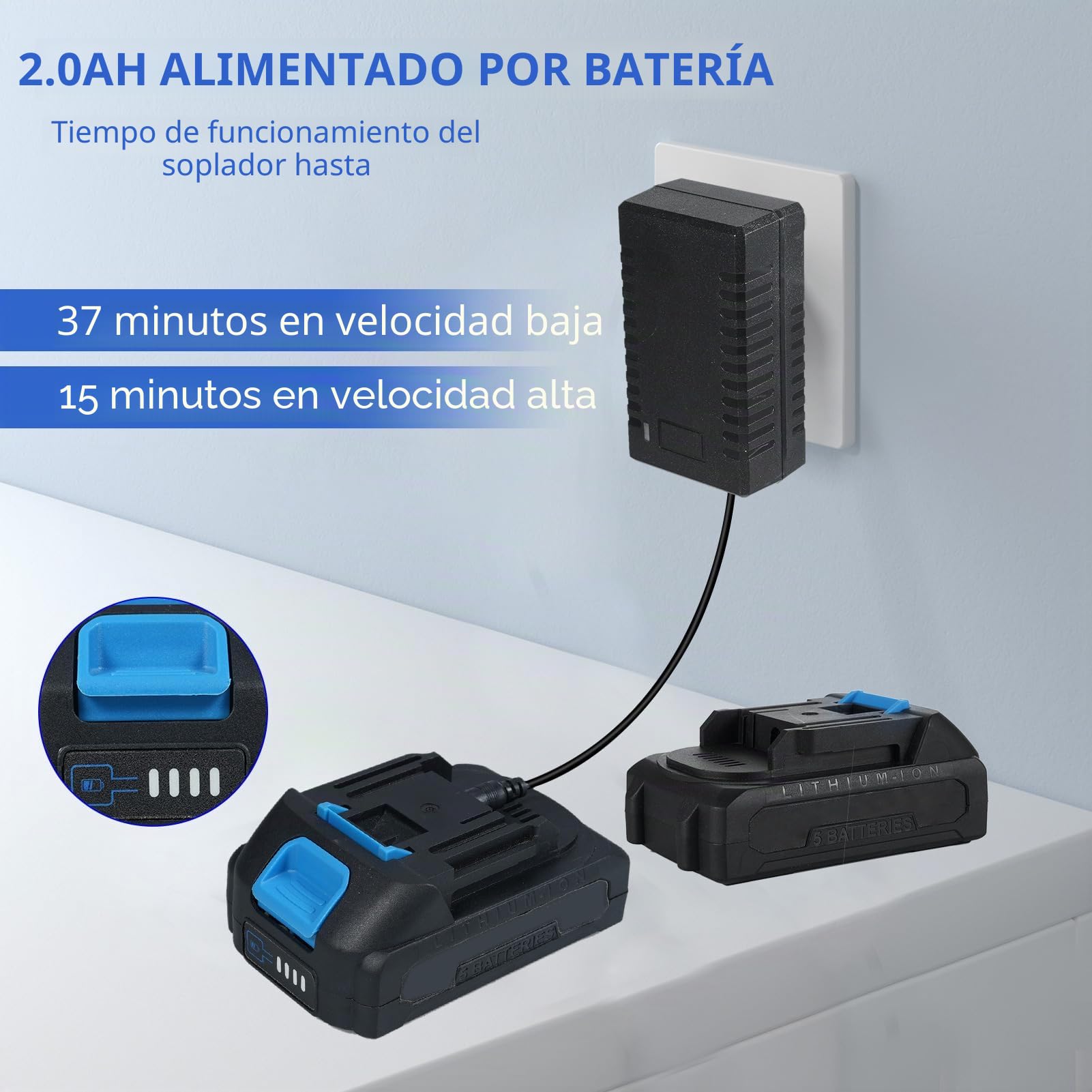 Soplador de Hojas Ligero, Soplador de Polvo Inalámbrico Ajustable de 2 Velocidades, 20V 450 W Potente Motor sin Escobillas, 150 mph Soplador de Nieve con Batería, con Batería de 2 * 2000mAh