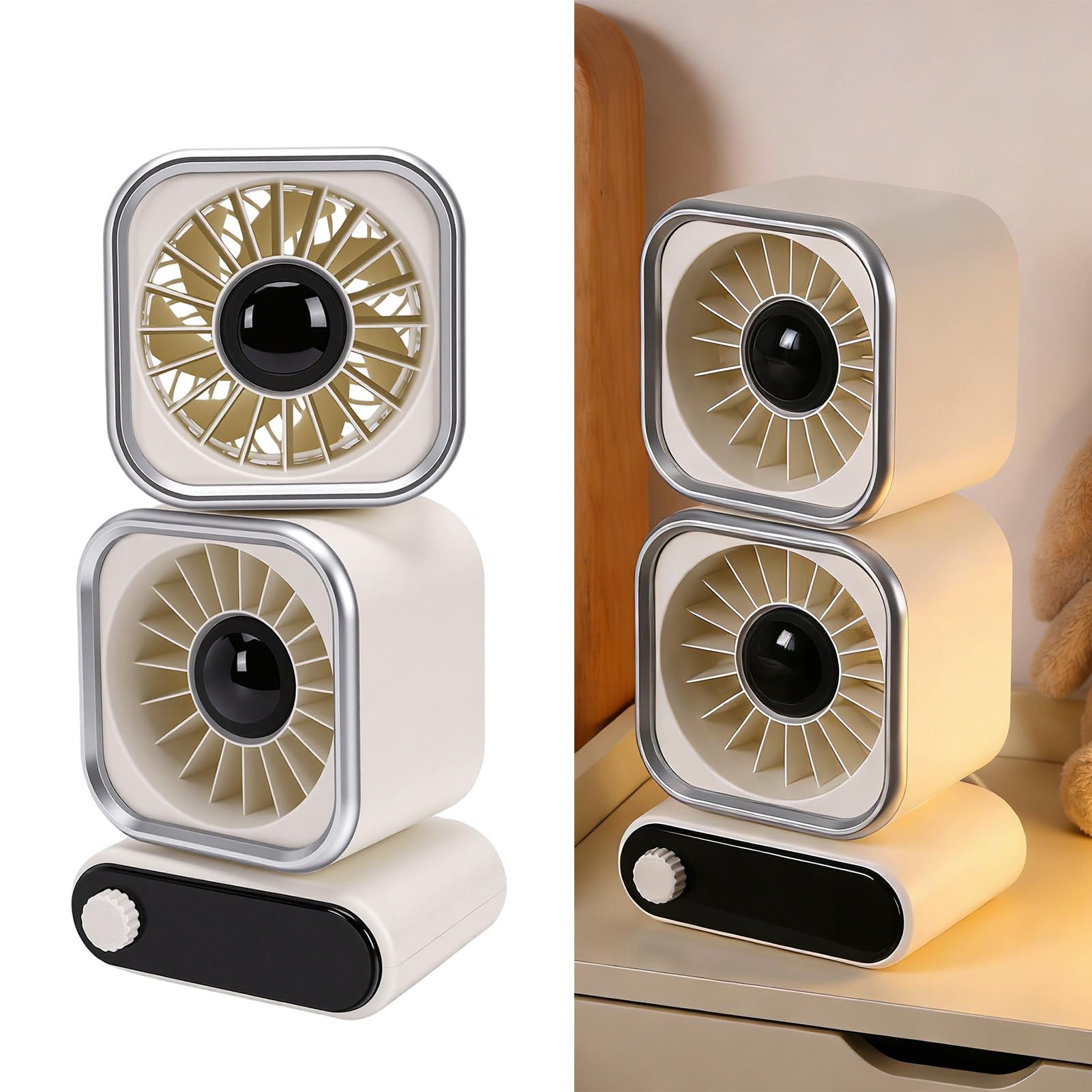 Tischventilator, Schreibtischventilator, Tragbarer Ventilator, 2 Köpfe, 100 Geschwindigkeiten, Verstellbarer USB-Ventilator, LED-Anzeige, 360 Grad Drehbar, Leiser 4000-mAh-