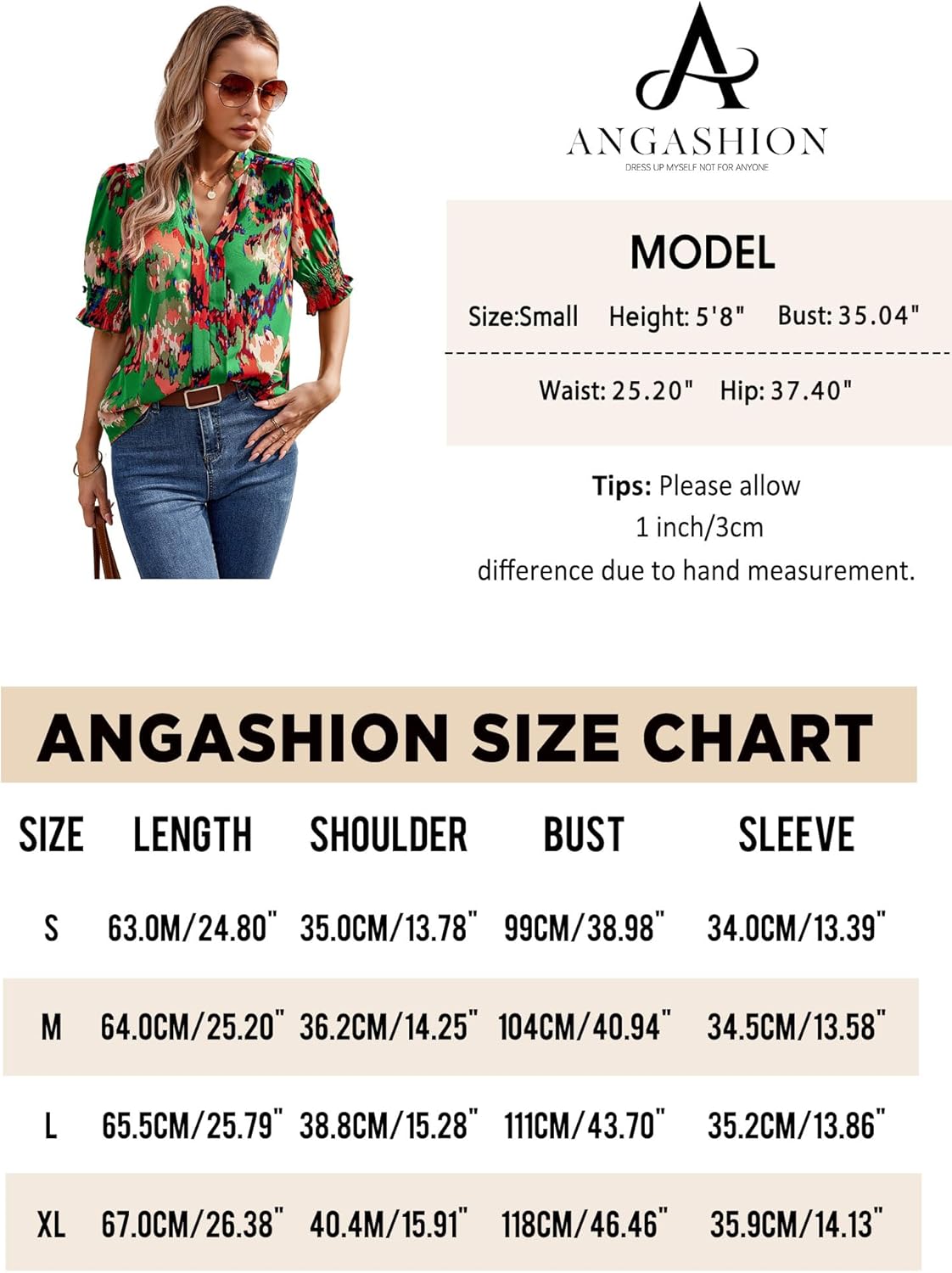 Angashion Women Tops Short Sleeve - Summer Casual V Neck Solid Color Flowy Trendy Tunic Blouses Shirt - Image 4
