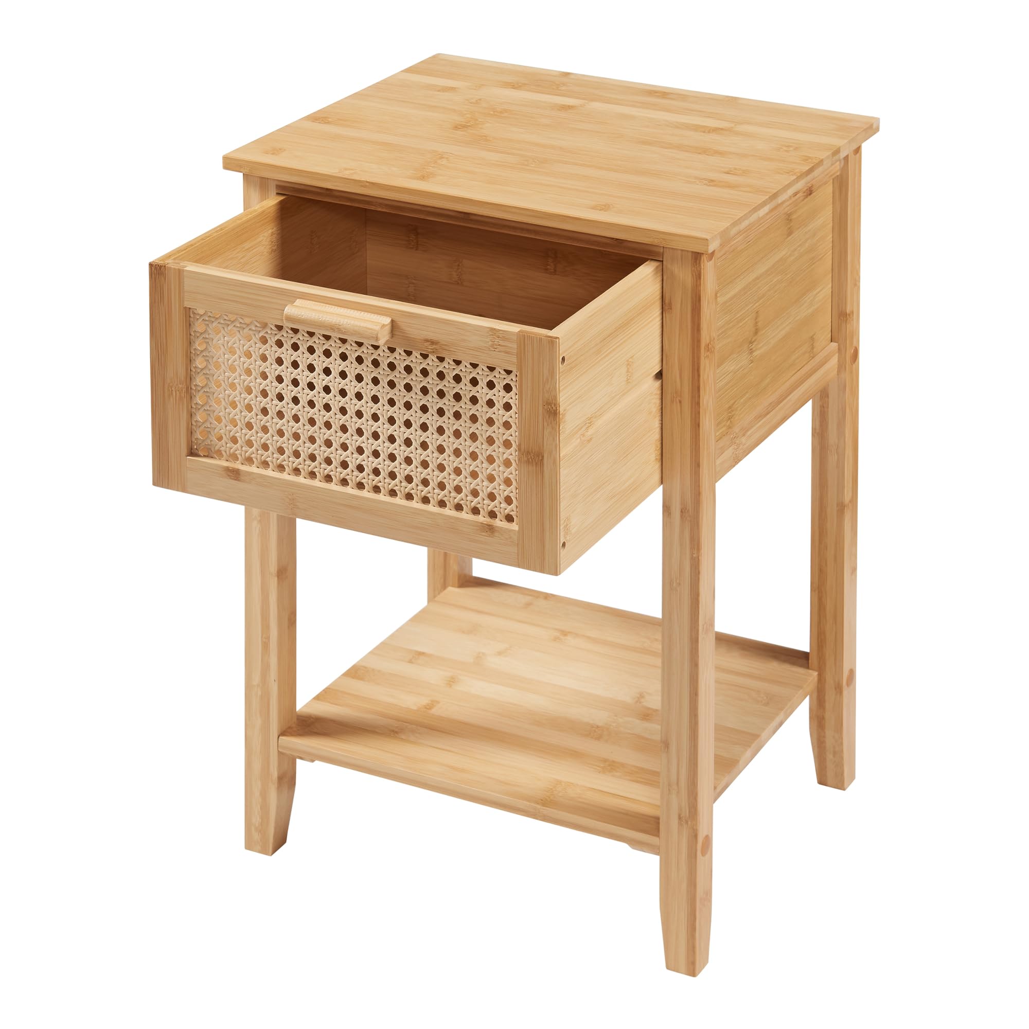 [en.casa] Comodino in Bambù con Cassetto e Ripiano Mobiletto Notturno da Letto Tavolino Laterale da Divano Soggiorno Ingresso 60 x 40 x 35 cm - Colore Naturale/Effetto Rattan