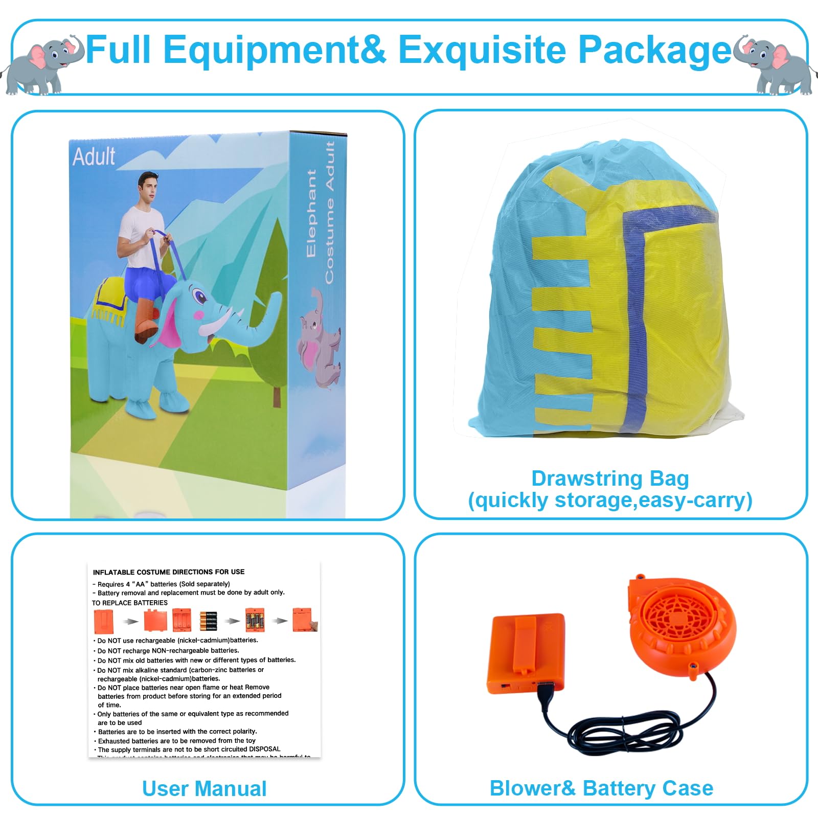 Anroong Inflatable Elephant Costume for Adult Halloween Blow Up Ride on Elephant Animals Suit Cosplay Party - Image 4