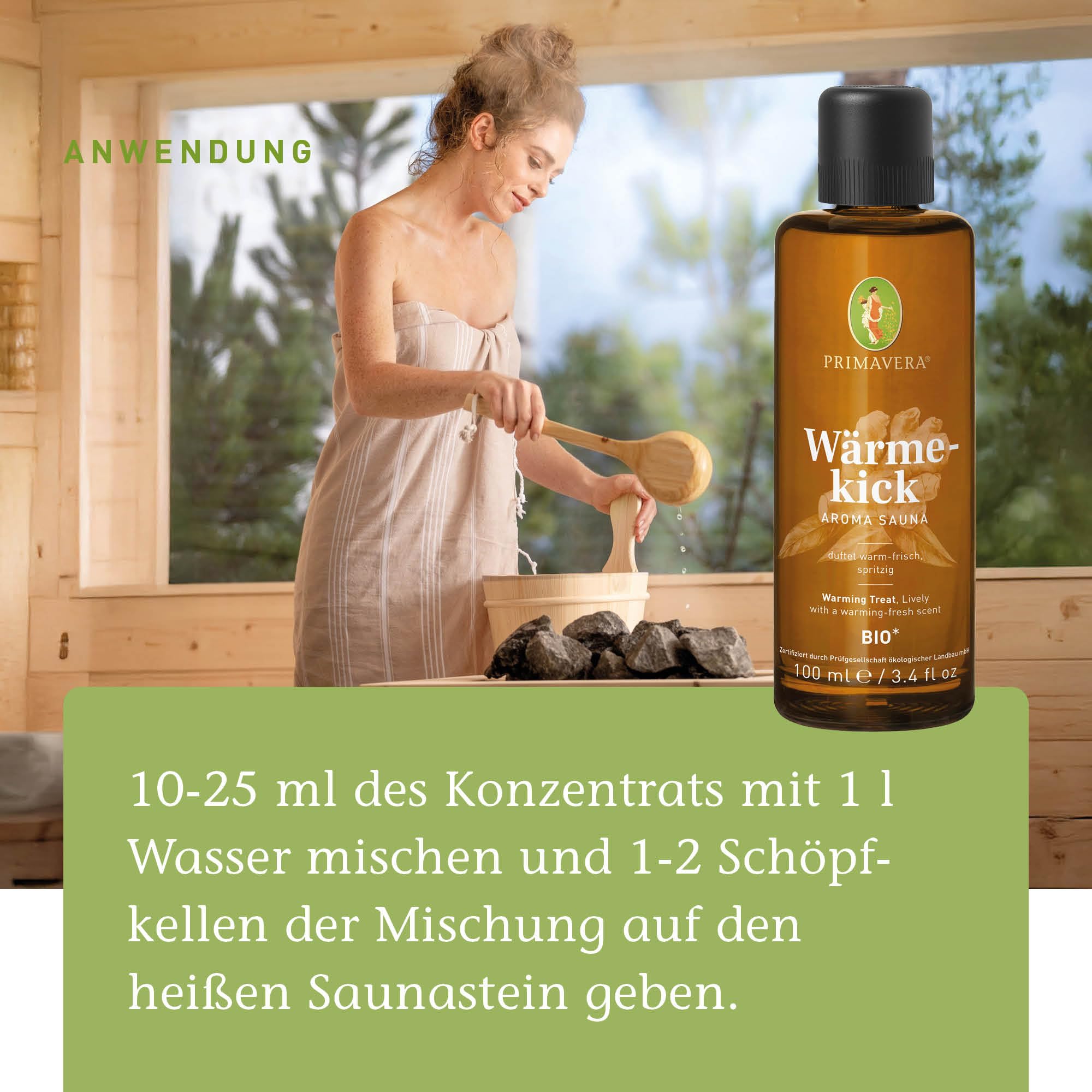 PRIMAVERA Wärmekick Aroma Sauna bio* 100 ml - Saunaöl, Aromatherapie - warmer-frischer Duft - ausgleichend - vegan