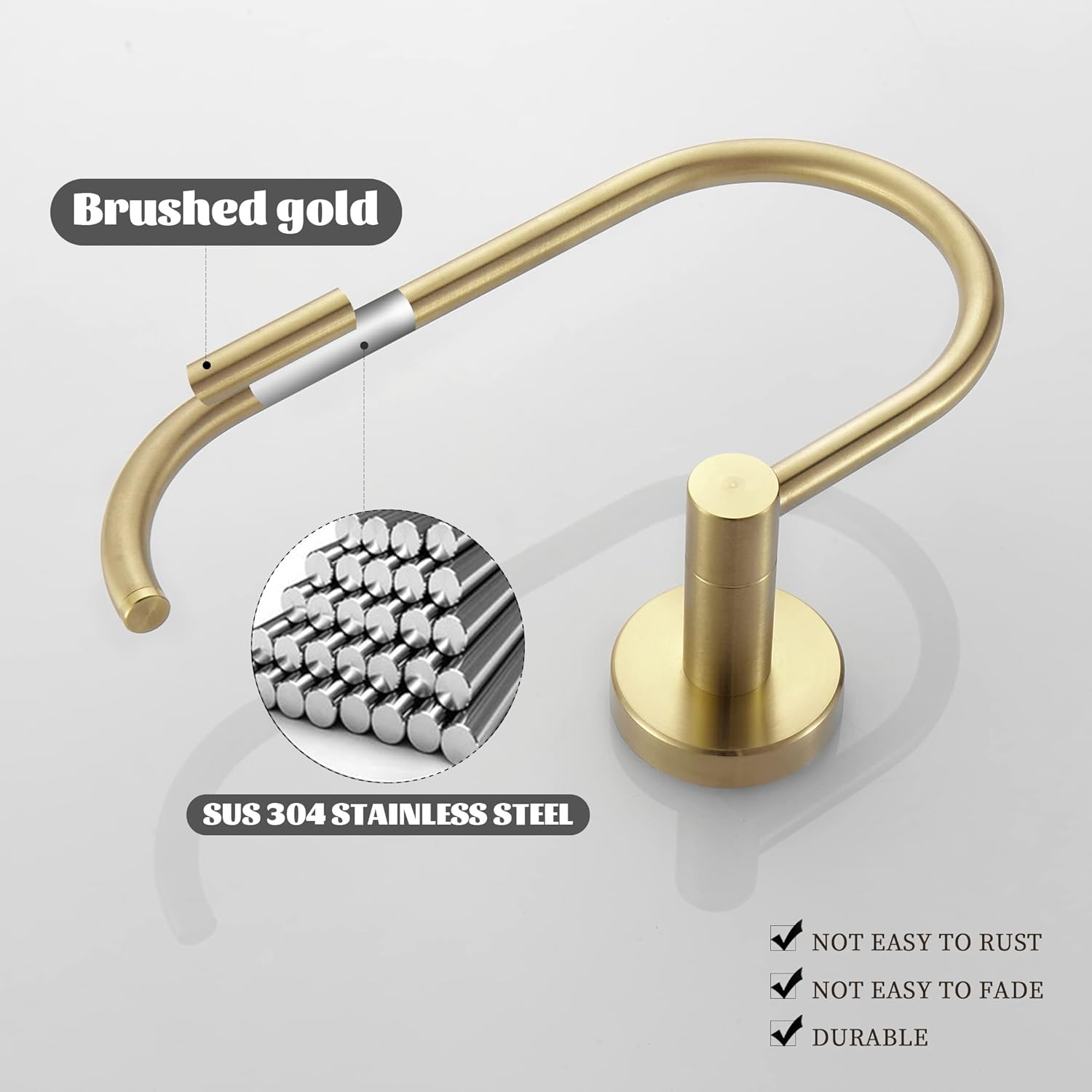 Gold Toilet Paper Holder Towel Ring,Brushed Gold Toilet Roll Holder Hand Towel Holder Bathroom Accessories,Wall Mount Rustic Modern Rustproof Stainless Steel Hardware Set 2PC