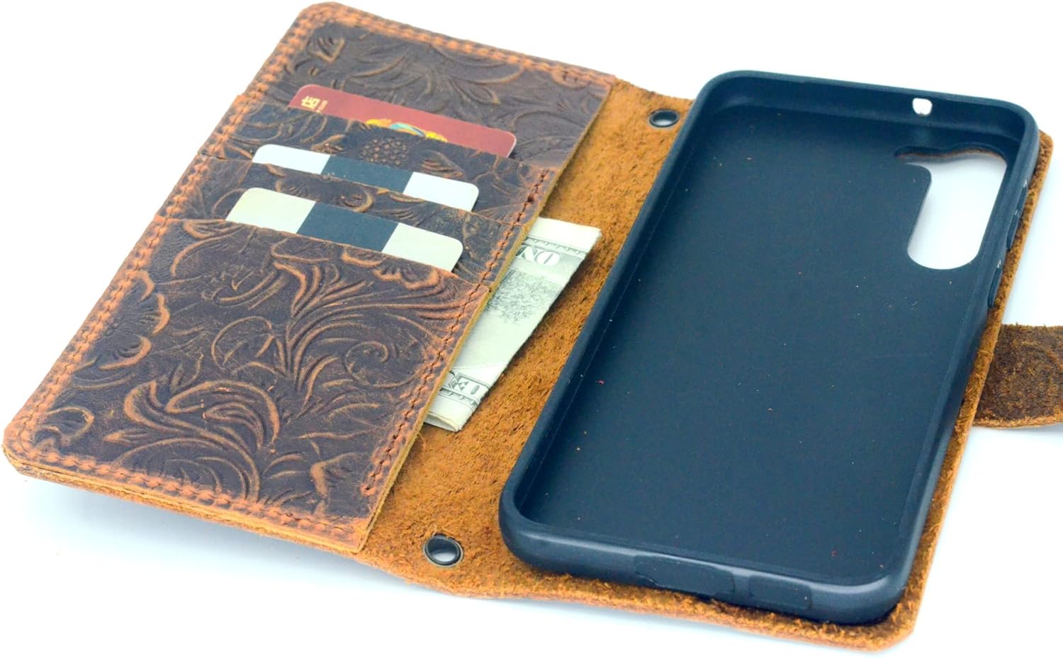 JJNUSA Case Compatible with Samsung Galaxy S23 Plus 2023, Handmade Genuine Distressed Leather Wallet for Galaxy S23 Plus 5G Flip Cover Case Brown