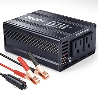 Much 300W Car Power Inverter 12V-110V Dual AC 2 USB-A (Black) | DC to AC car charger adapter for laptop, vehicles, road trip essentials. Compact portable design with safety protection.