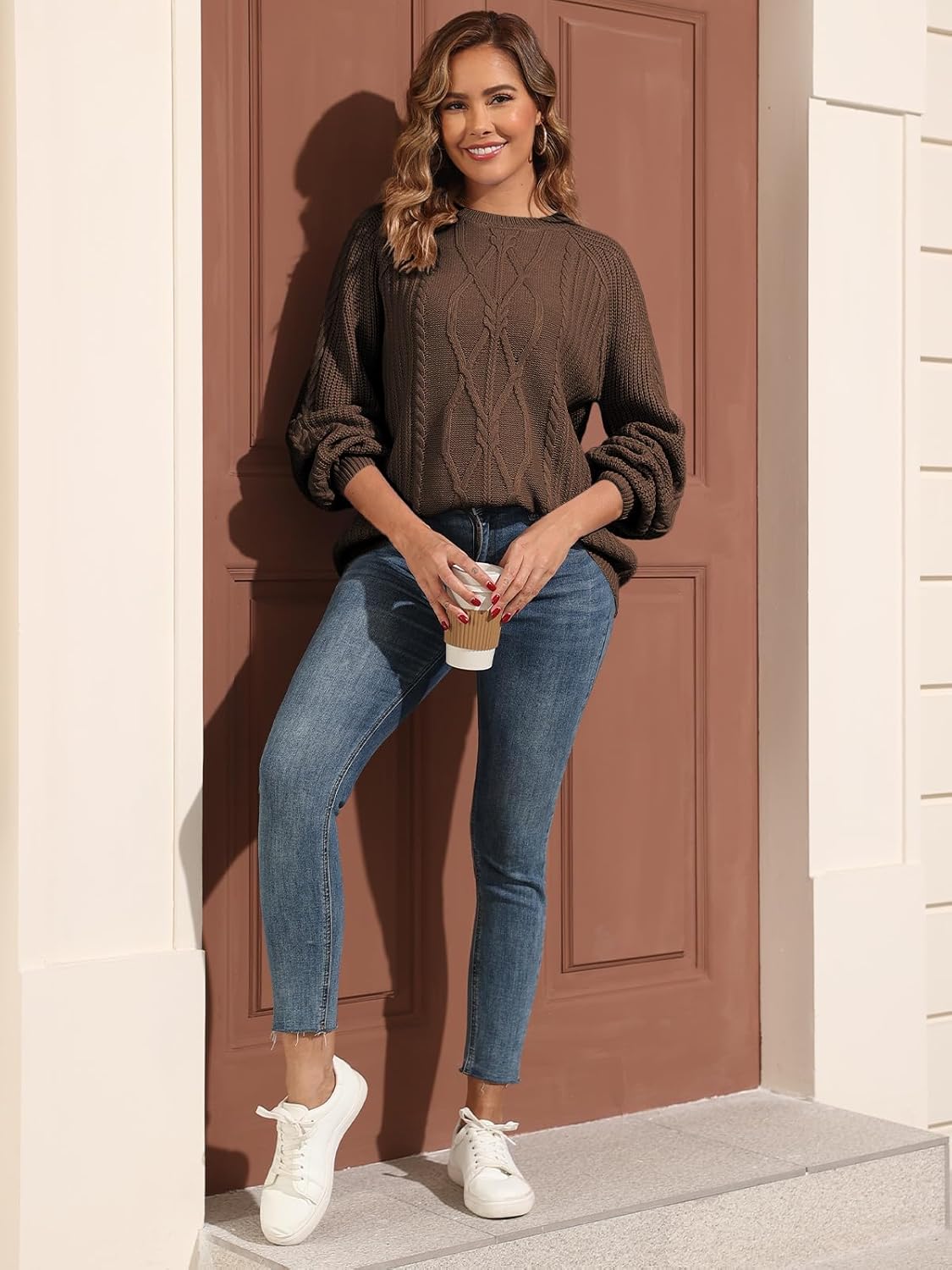 Women's Cable Knit Crewneck Sweaters 2025 Fall Winter Long Sleeve Casual Chunky Knit Sweater Pullover Top S-XL - Image 5