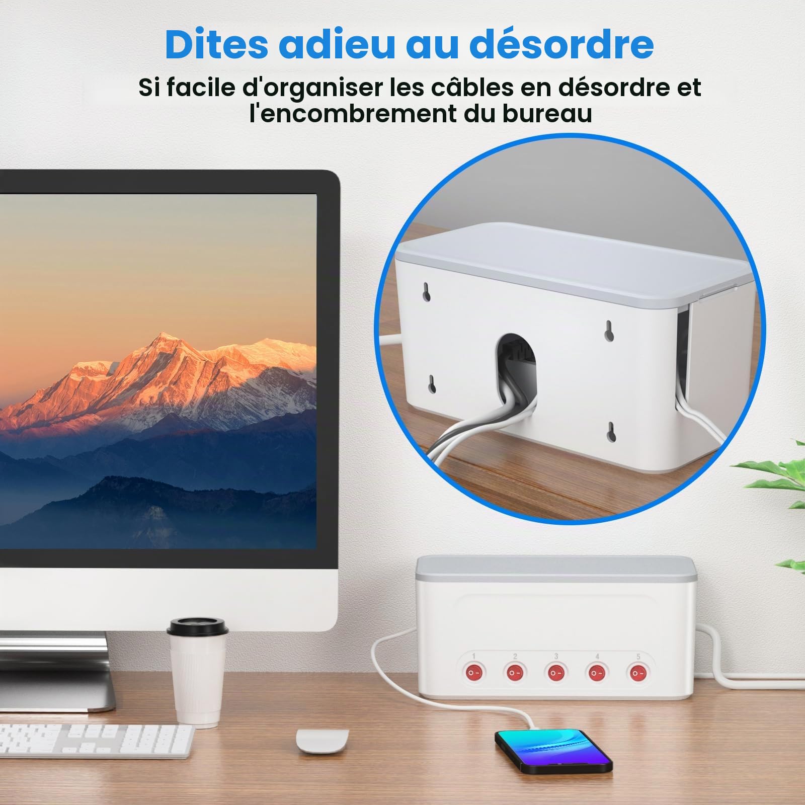 Multiprise USB C avec Boite de Rangement Cable, Grande Boîte Cache Câble