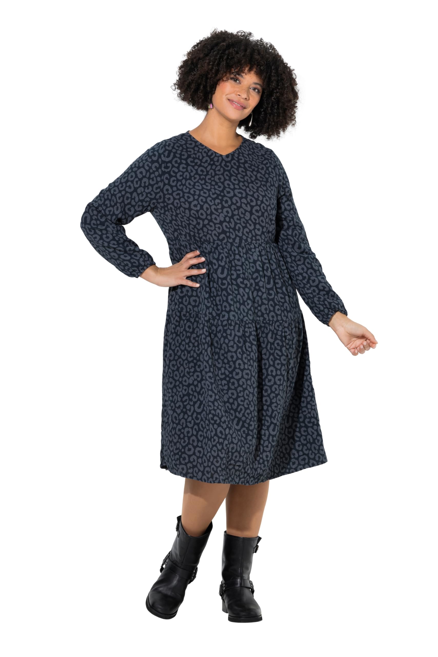 Angel of Style Damen große Größen Übergrößen Plus Size Midikleid, A-Linie, Musselin, Leomuster 848828