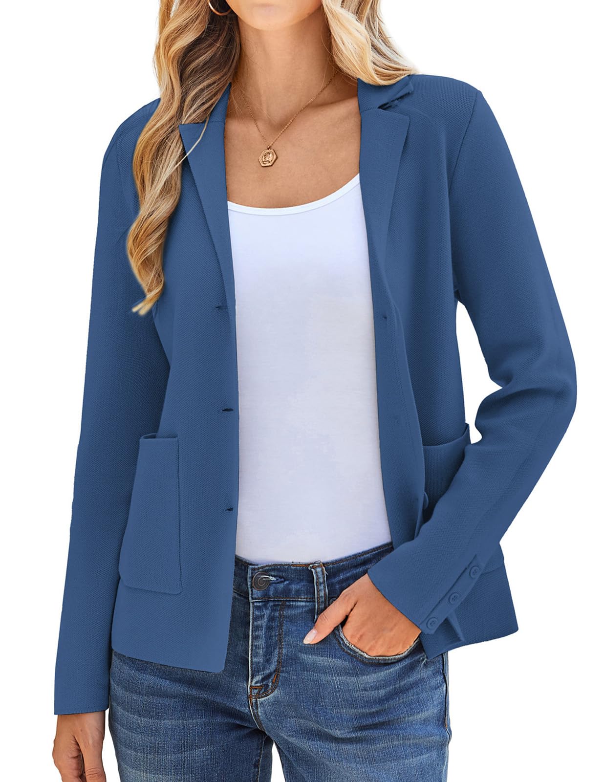 Women's Long Sleeve Casual Blazer Work Office Bussiness Jacket with Pocket