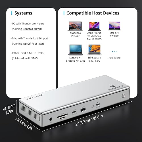 WAVLINK Thunderbolt 4 Dock 40Gbps, 96W PD, 8K/Triple 4K, pour Mac & Windows - 8