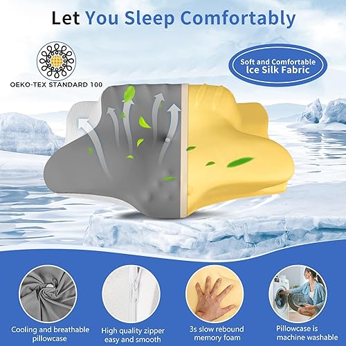 Miniatura 4 de Almohada cervical para aliviar el dolor de cuello, almohada cervical ergonómica para dormir, almohada de espuma viscoelástica con funda de almohada