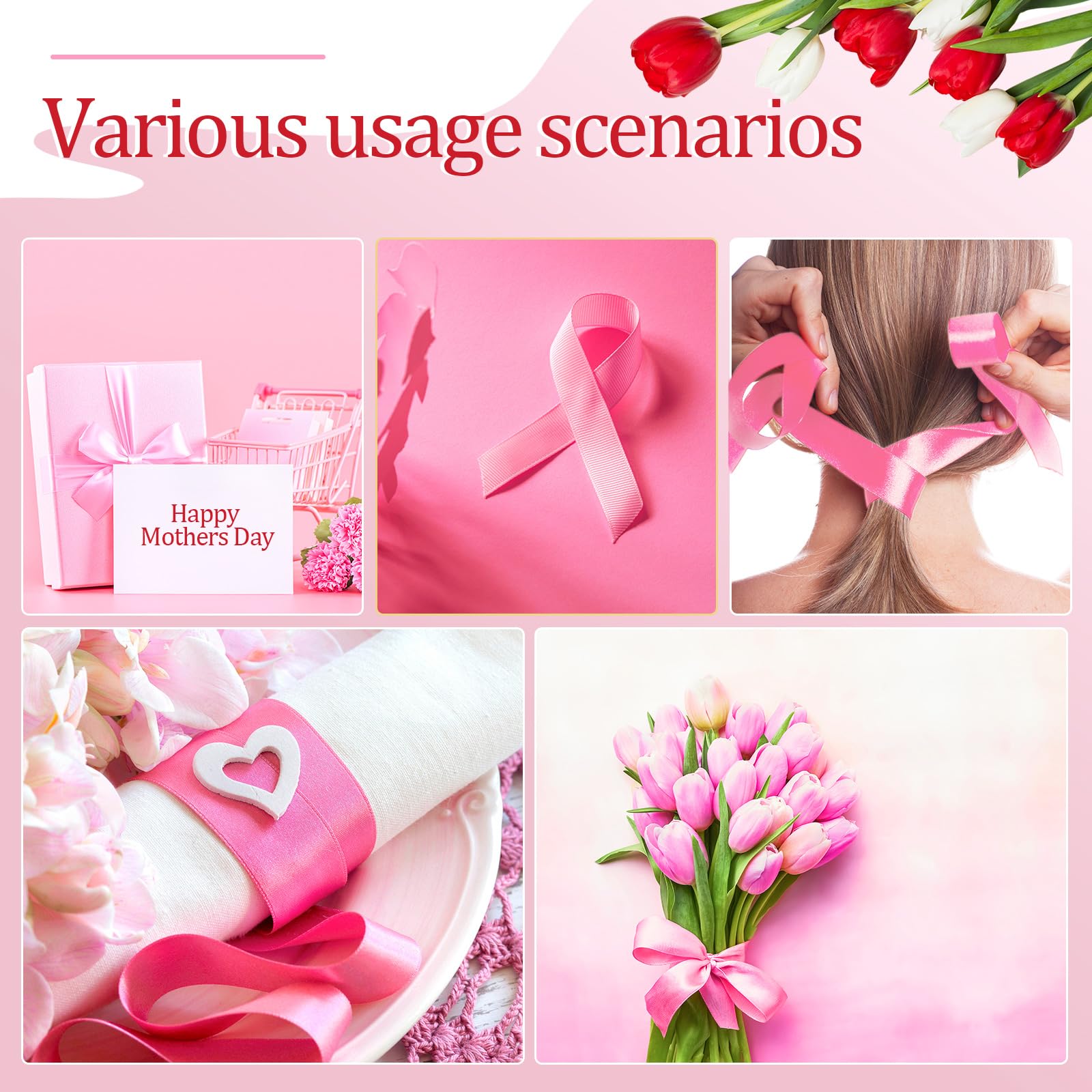 Giegxin Rollos de cinta de satén de regalo a granel de 40 yardas, cinta de tela sólida colorida para envolver ramos, lazos para el pelo, boda, baby shower, decoración de fiesta de cumpleaños (rosa