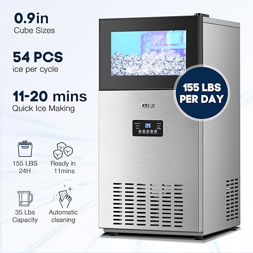Miniatura 2 de Máquina comercial para hacer hielo de 130 libras24 horas con contenedor de almacenamiento de 35 libras, 45 cubos de hielo listos en 11-20 minutos