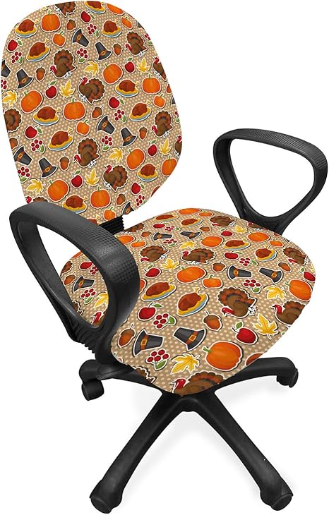 Amazon.com: Lunarable Thanksgiving Office Chair Slipcover, Happy November  Holiday Pattern Cartoon Festivity On Retro Polka Dots, Protective Stretch  Decorative Fabric Cover, Multicolor : Home & Kitchen
