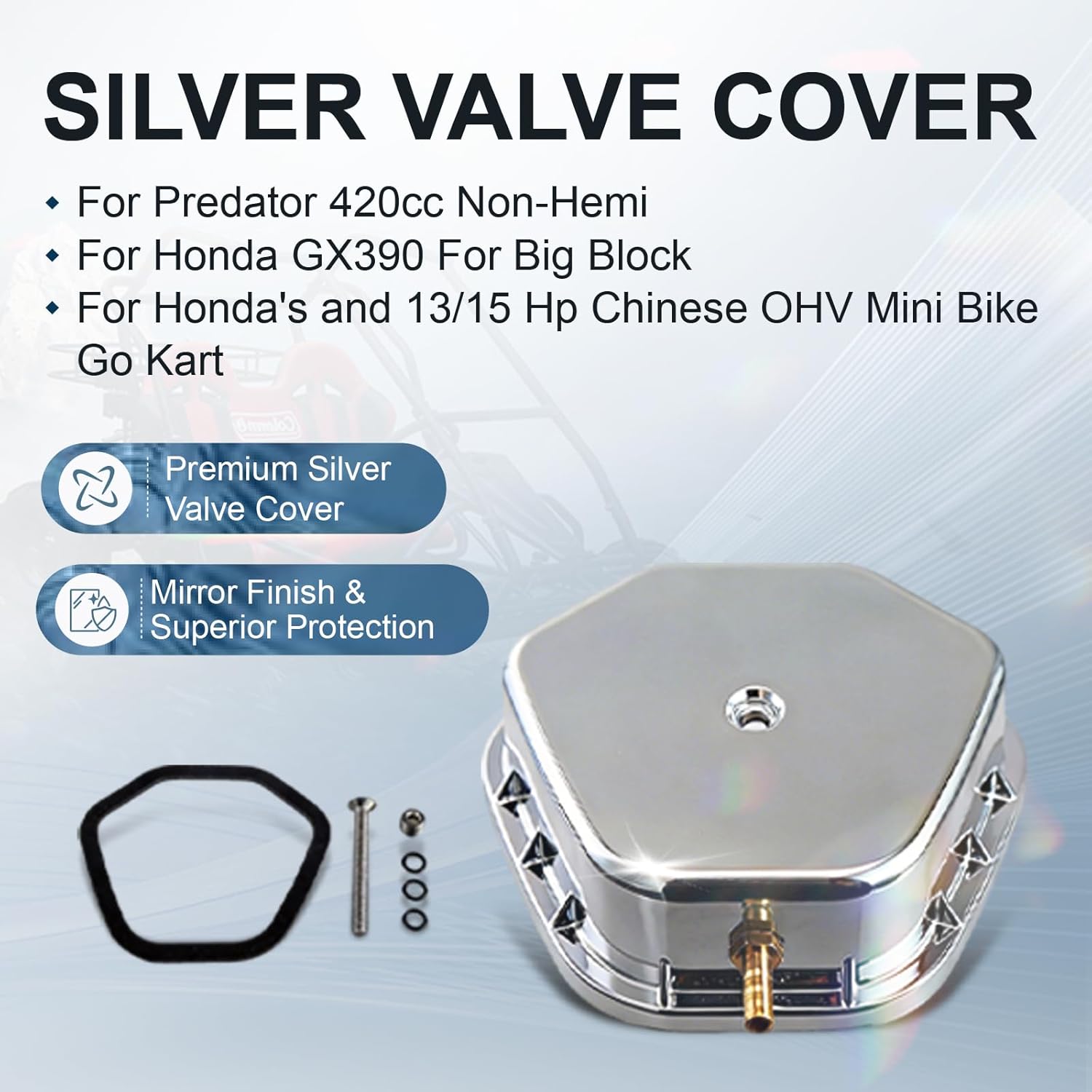 Silver Valve Cover For Predator 420cc Non-Hemi For Honda GX390 For Big Block For Honda's and 13/15 Hp Chinese OHV Mini Bike Go Kart