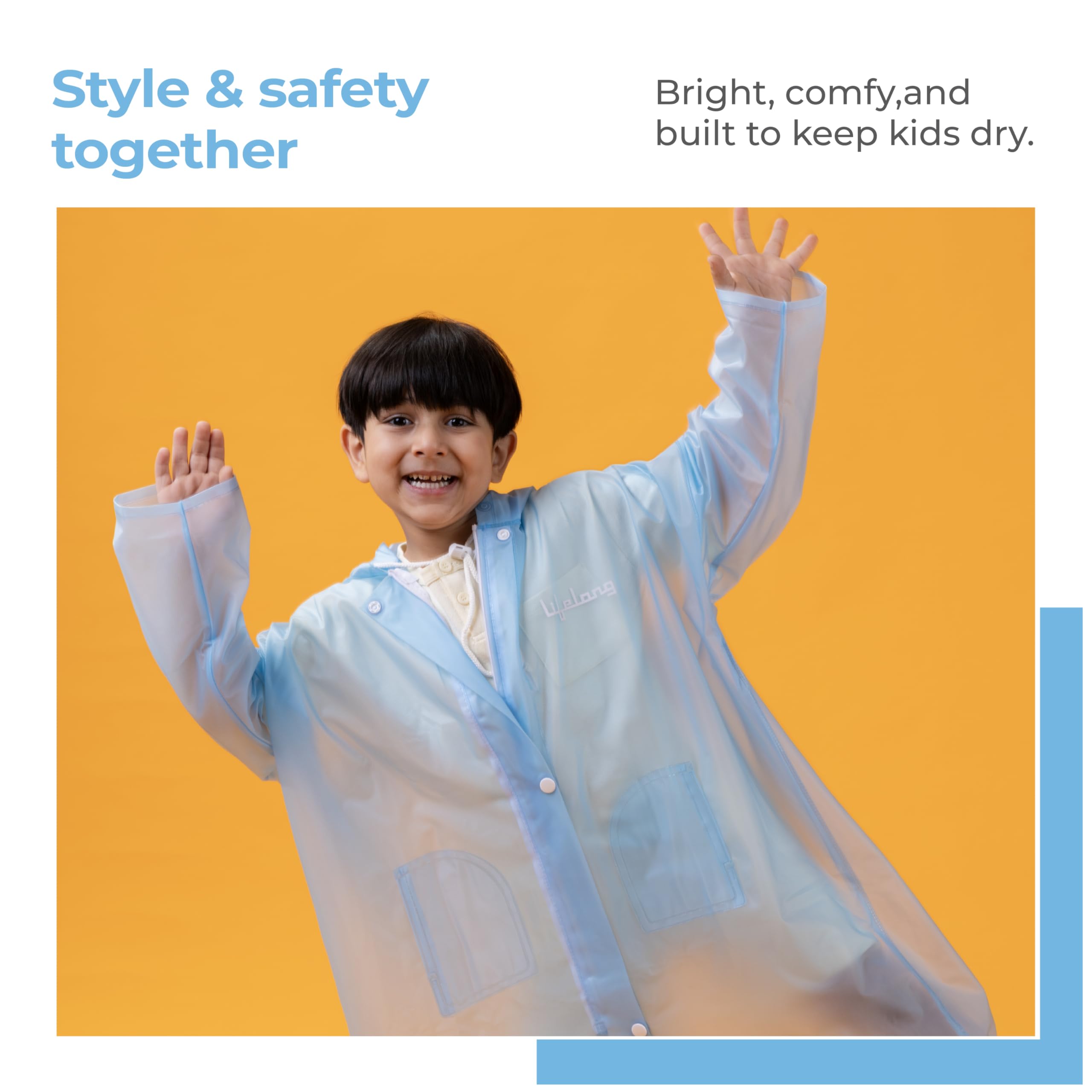 Lifelong Drench Dew Kids Raincoat for Boys & Girls (10-11 Years) | Waterproof Single-Layer PVC Long coat with Adjustable Hood | Lightweight Polyester | Unisex Standard Length Rain Jacket (Sky Blue) 3
