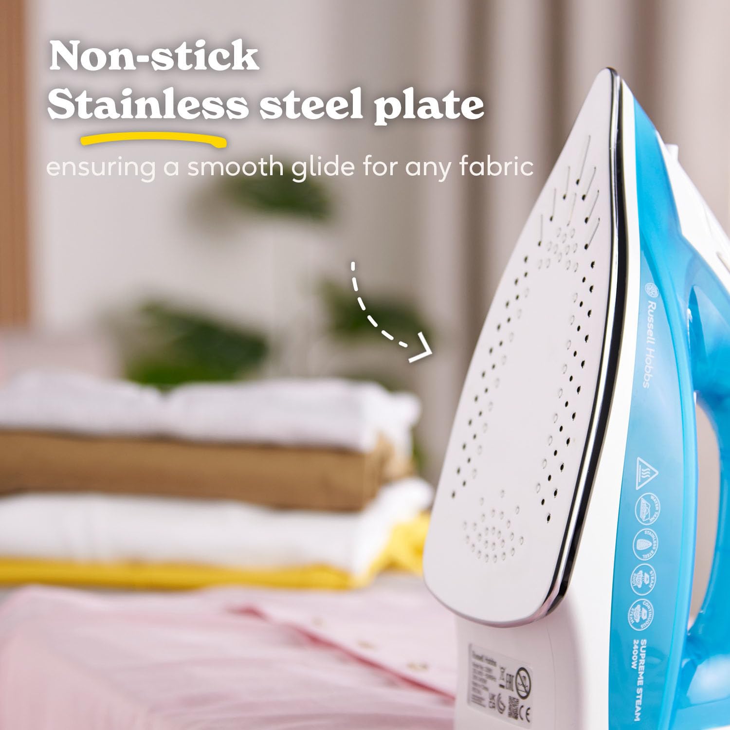 Russell Hobbs Supreme Steam Iron, Powerful vertical steam function, Non-stick stainless steel soleplate, Easy fill 300ml Water Tank, 110g Steam Shot, 40g Continuous steam, 2m Cord, 2400W, 23061 — view 3
