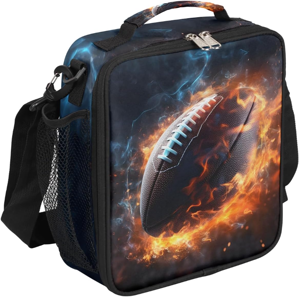 Fire Football Boys Lunch Box for School Insulated Kids Lunch Box Reusable Leakproof Lunch Bag Thermal Cooler Tote Picnic Lunchbox with Adjustable Shoulder Strap Back to School Gifts for Teens Boys