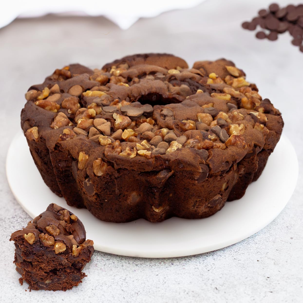 Traditional Chocolate Walnut Coffee Cake, Fresh Chocolate Cake with Walnuts Toppings, Decadent & Delicious Chocolate Cake for Special Occasions - 1.75 Pounds