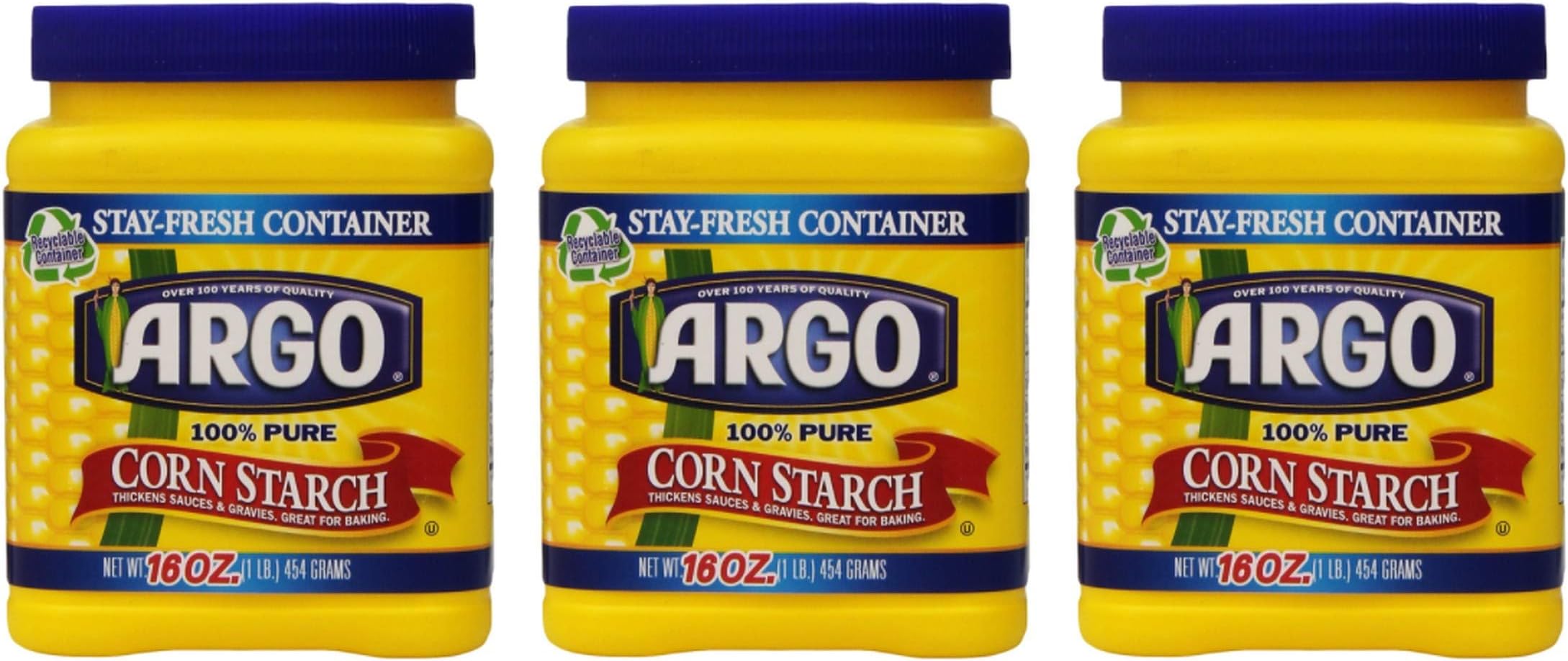 Argo 100% Pure Corn Starch, (3 Pack, Total of 48oz)