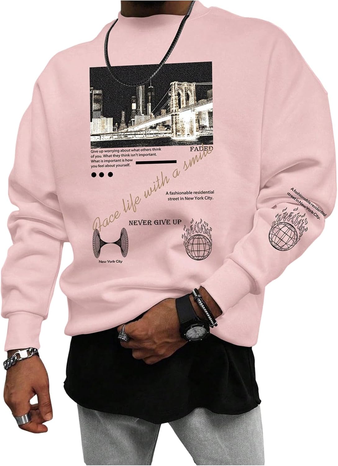 SOLY HUX Sweatshirts for Men Letter Graphic Crew Neck Long Sleeve Drop Shoulder Pullover Top