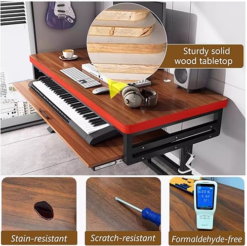 Miniatura 6 de Escritorio moderno para estudio de música con bandeja para teclado, mesa de escritorio de pie ajustable en altura, escritorio de estudio de Mesa de