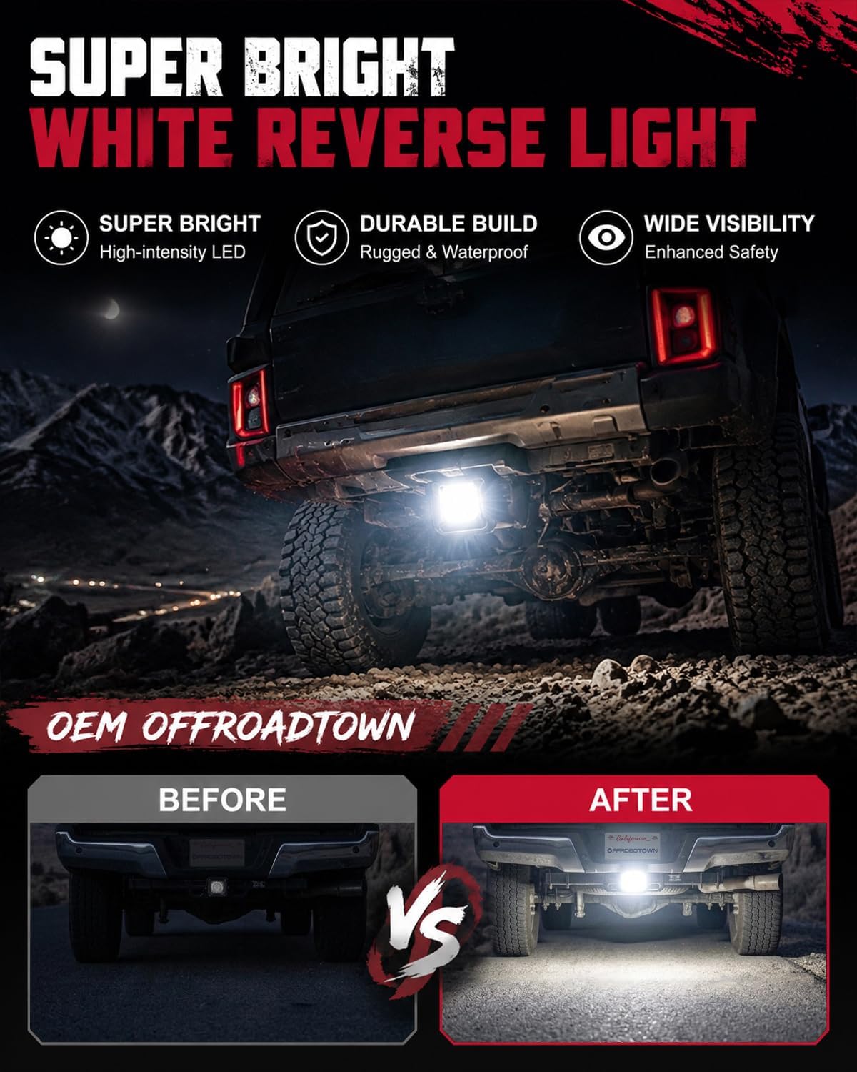 OFFROADTOWN 2 Inch 20W Hitch Mount LED Reverse Light Kit