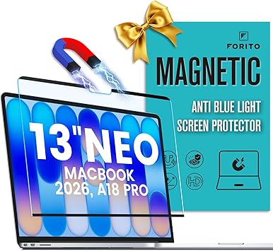 F FORITO Magnetic Anti Blue Light Screen Protector Compatible with 2026 MacBook Neo 13 inch 2026, A18 Pro Chip, Bubble-Free Install, Removable & Reusable Anti Glare Matte Laptop Screen Shield