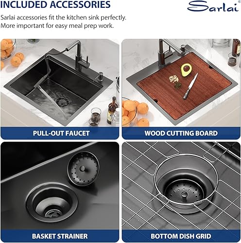 Miniatura 327 de Sarlai Fregadero de barra de 21 gotas de acero inoxidable - Fregadero de cocina de 21 x 20 pulgadas, estación de trabajo de montaje superior, acero