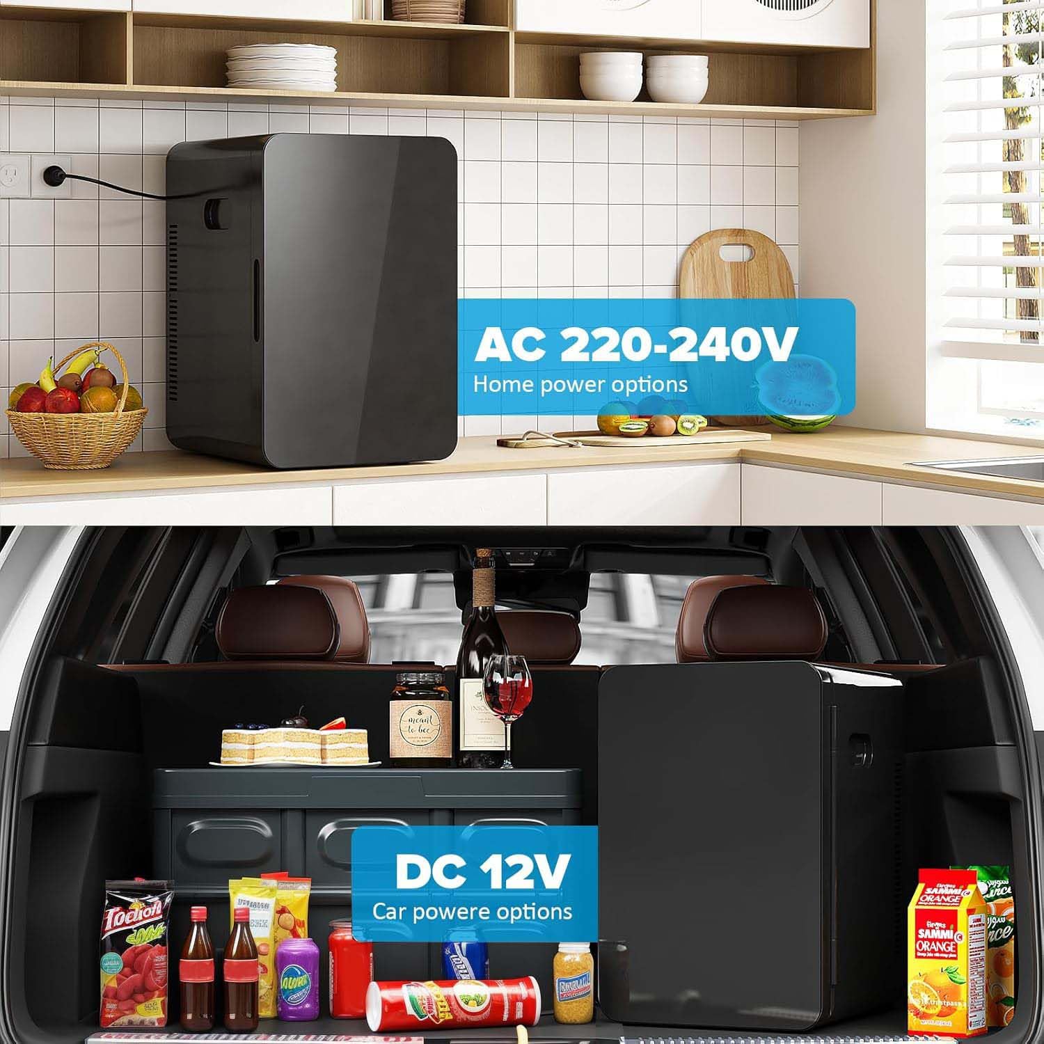 MoraRise 22L Mini Fridge for Bedrooms, 30 Cans Portable Cooler & Warmer Small Fridge, AC/DC Powered, Adjustable Shelves, Home Office, Car, Dorm, Travel, Cosmetics, Skincare, Drinks (Black) — view 4