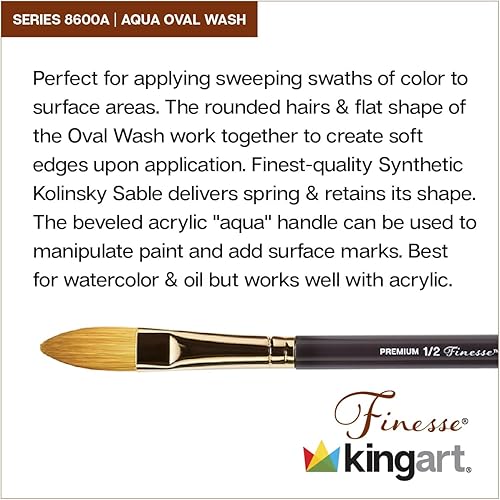 Miniatura 17 de KINGART Premium Finesse 8020-14 Ultra Round Series - Brocha para artista, pelo sintético Kolinsky Sable, mango corto, acuarela y pinturas al óleo
