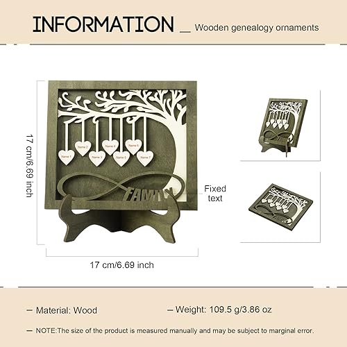 Vista 56 de Árbol genealógico con etiqueta de corazón, placas de madera grabadas personalizadas, regalos personalizados para madres, padres, escritorio, nombres