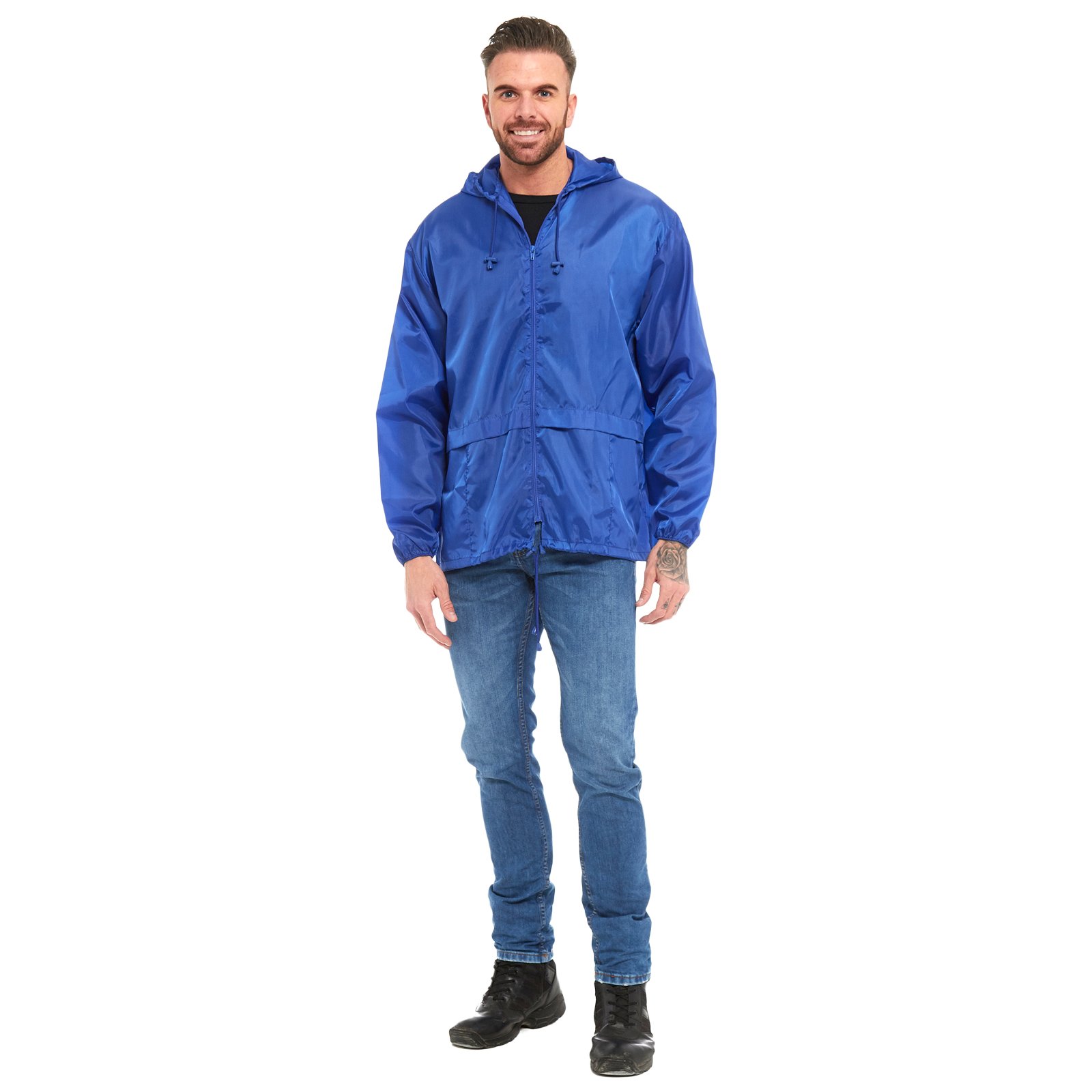 Myshoestore Women's Royal Blue Unisex Waterproof Kagool Raincoat Lightweight Hooded Jacket Parka (, M)