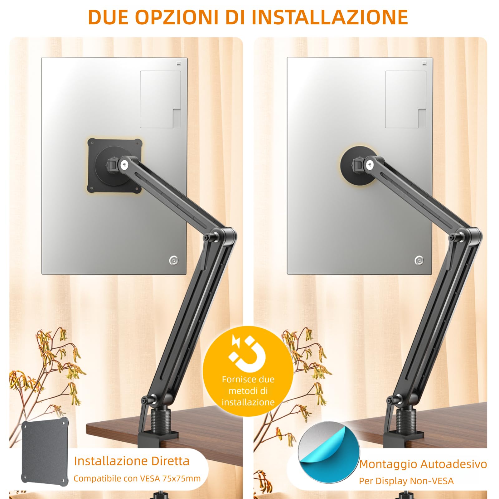 Supporto Tablet Scrivania Magnetico, Braccio Tablet Alluminio con VESA 75x75 Regolabile Anti-Oscillazione, Stand per Monitor Portatile Compatibile con iPad Pro 12.9, 11, Schermi da 4.7" a 18.5"