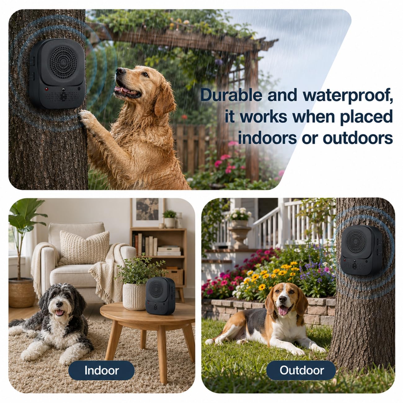 Dispositivo Anti-ladridos para Perros, Dispositivos Disuasorios de Ladridos Perros, Caja de Ultrasonidos 4 Modos con Mando a Distancia, Dispositivo Anti-ladridos 33ft, Interior/Exterior (negro)