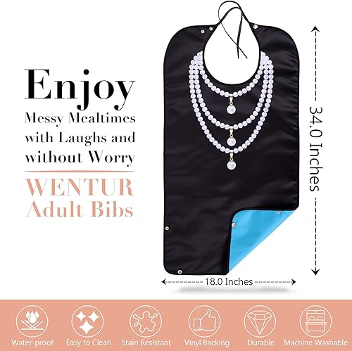 Miniatura 2 de Baberos para adultos Wentur para mujeres lavables impermeables para comer con recogedor de migas