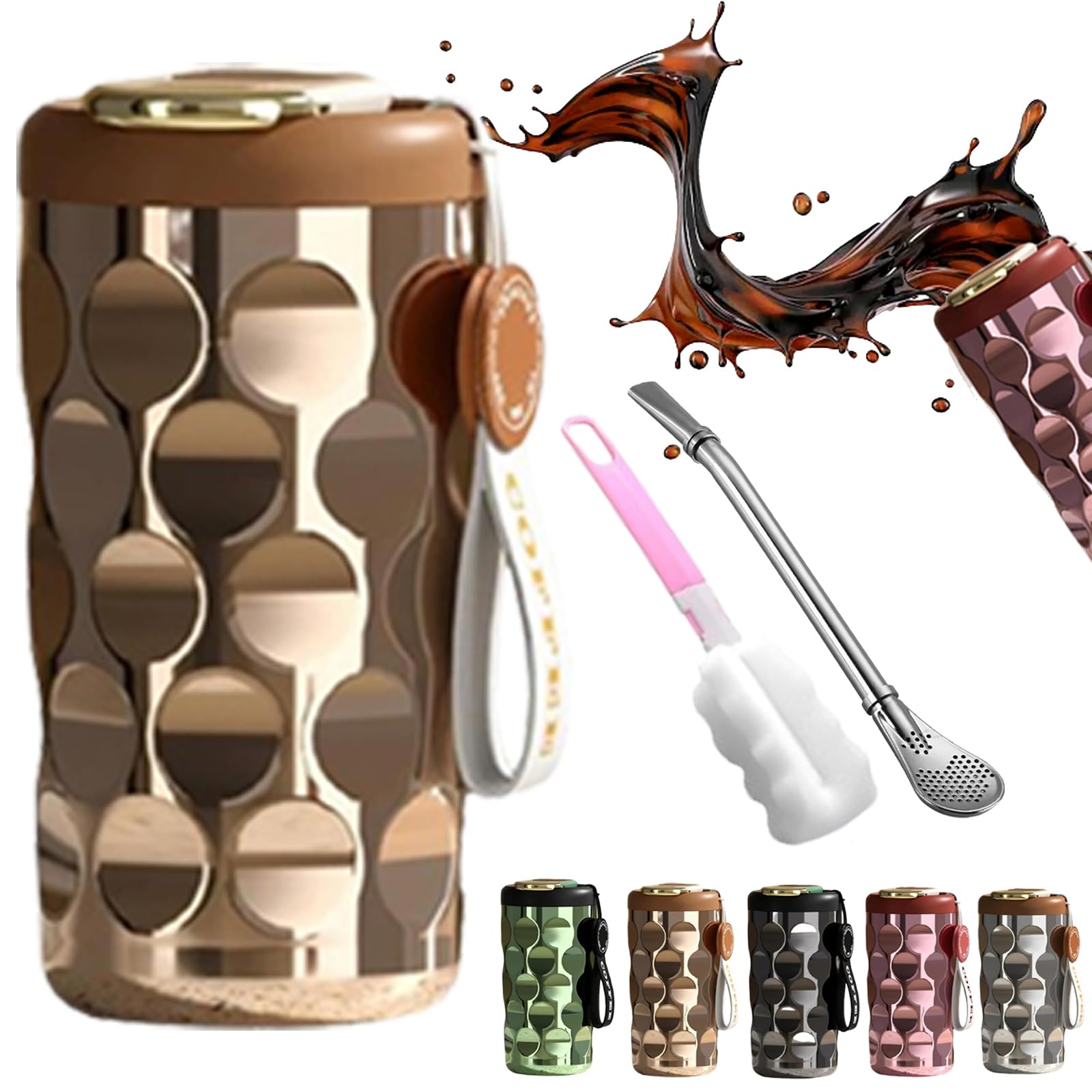 Tealier Smart Coffee Thermos, Tealier Limited Edition ’24 Crystal Thermos, Portable Thermos Coffee Travel Mug, Coffee Thermos with Temperature Display Leak Proof Stainless Steel (Gold)