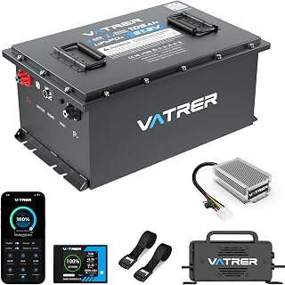 VATRER POWER 48V 105Ah Lithium Golf Cart Battery, Complete Upgrade Kit with Charger, LCD Display, Voltage Reducer, Retention Strap, Built-in 200A BMS, Max 10.24kW Power Output, Perfect for Golf Carts
