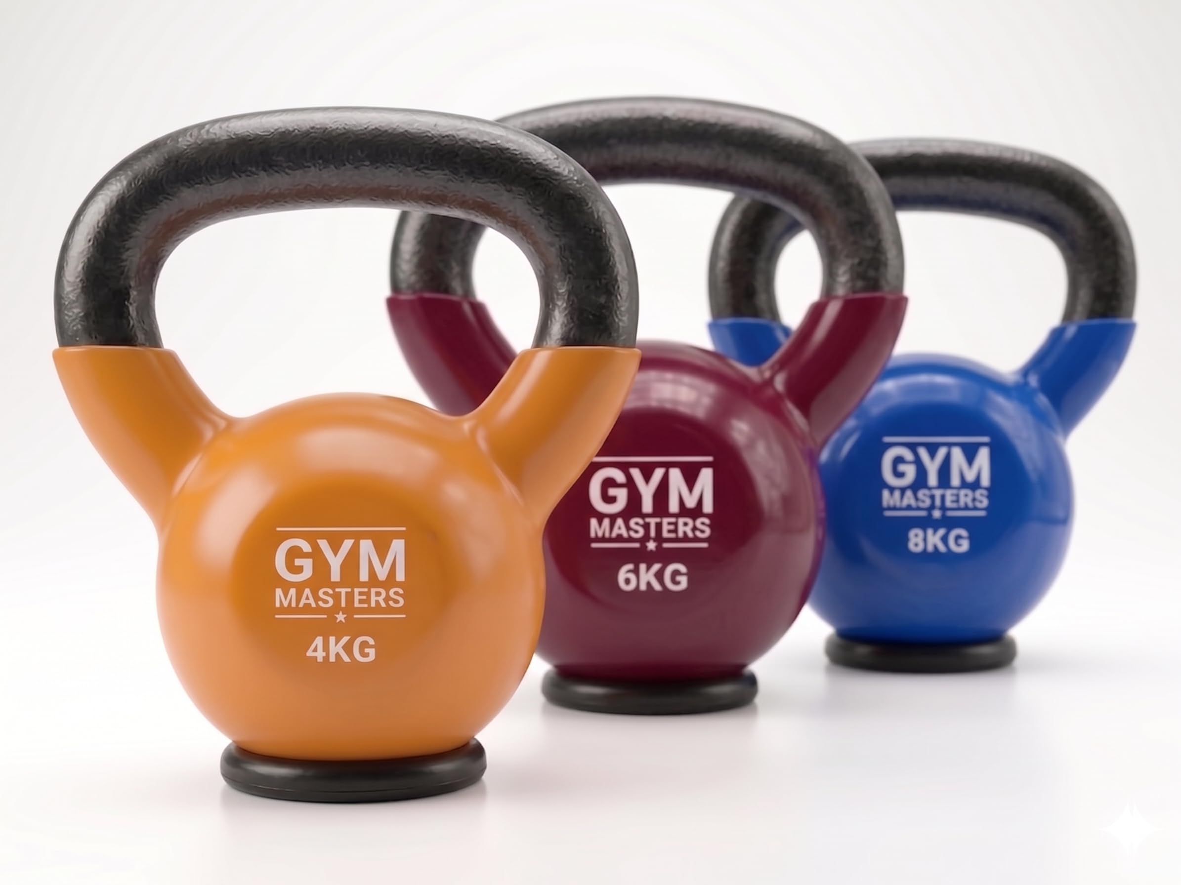 Gym Masters Kettlebell Set Vinyl 2–10 kg – Premium Design Farben – Fitness Set für Zuhause – mit Gummiboden & rutschfestem Griff