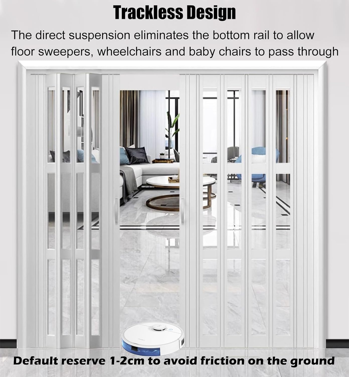 PVC Trackless Folding Sliding Door 78" Tall, Accordion Interior Door with Frosted Acrylic Glass, Ideal for Living Room, Doorway Room Divider, 35" Wide Panel (198cm x 88.9cm)